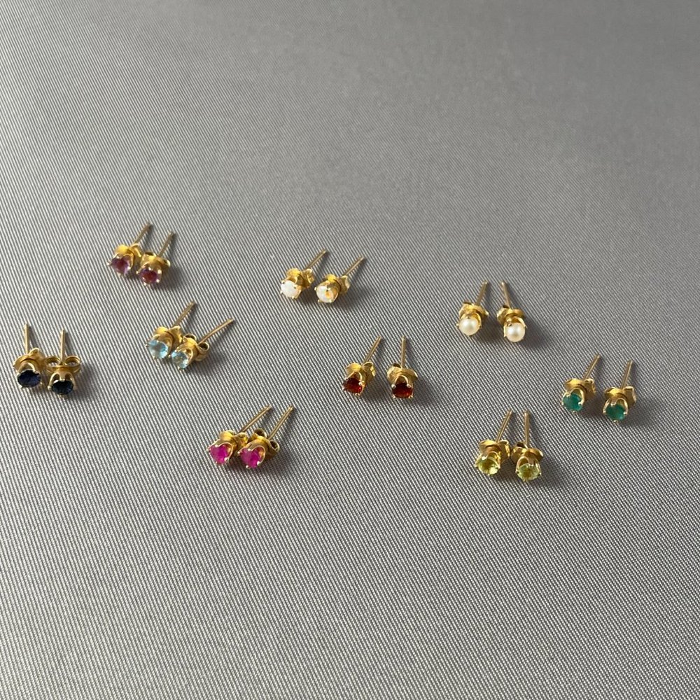 Garnet Earrings - Tiny Studs Set In Gold View 3